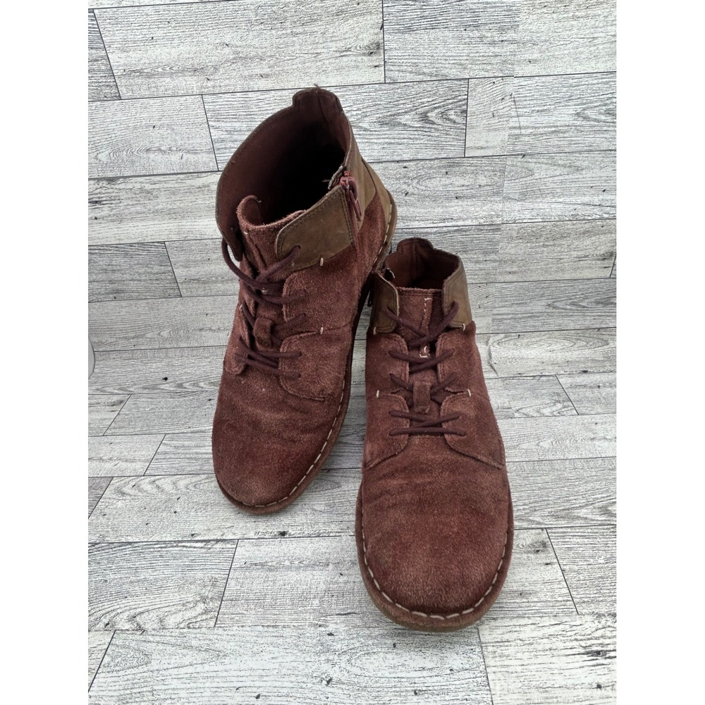 Clarks Collection Womens Ankle Boots Burgundy Suede Lace Up Side Zip‎ Size 8M